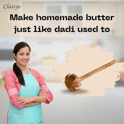 Image of Classyo Wooden Buttermilk Churner, Wooden Madhani, Whisk Beater, Madani for Buttermilk Lassi and Butter (12 inch)
