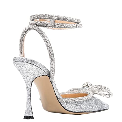 Arqa Bow Heels For Women Rhinestone Ankle Strap Heeled Sandals Wedding Slingback Pumps Glitter Stiletto High Heels #TOP3