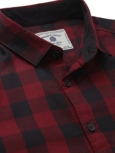 Image of Dennis Lingo Men's Cotton Box Checkered Slim Fit Casual Shirt with Chest Pocket, Full Sleeve Shirt for Formal & Casual Wear