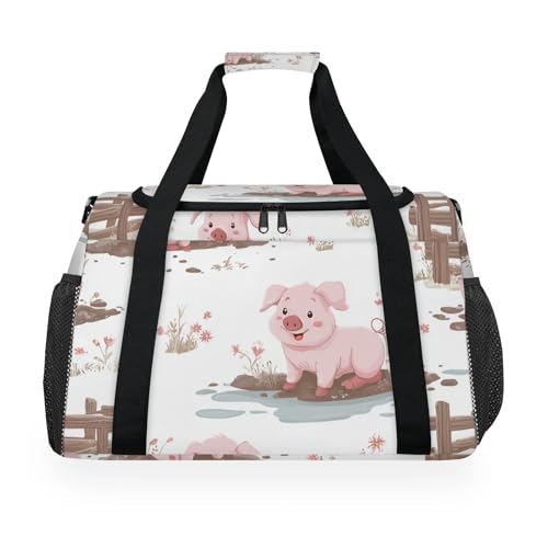 Pig Fence Flowers Flowers Travel Duffel Bag Weekender Overnight Bags for Women Men Foldable Waterproof Tote Bag with Trolley Sleeve
