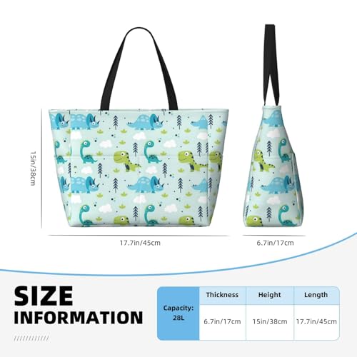 Dinosaur Pattern Extra Large Tote Bag For Women,Foldable Beach Bag With Pocket Weekender Travel Overnight Bag4