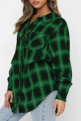 Image of CHYRII Womens Button Down Flannel Shirts Long Sleeve Plaid Shackets Business Casual Blouse Top