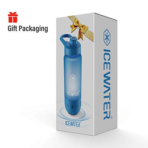 ICEWATER 3-in-1 Smart Water Bottle, Glows to Remind You to Keep Hydrated, Bluetooth Speaker & Dancing Lights, Plastic Water Bottle With Chug Lid, Great Birthday Gift (20 oz, Blue)