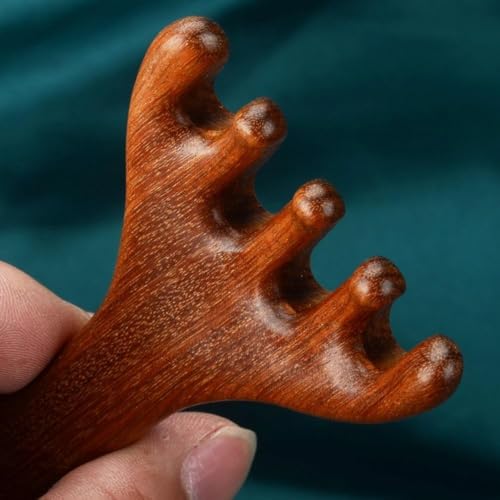 Image of Flavoma Natural Wood 7-Finger Antler Hair and Scalp Massager | Wood Design Multi-Functional | Multifunctional Meridians Scalp Massage Gua Sha | Scalp Massage No Static Head Massager Physical Therapy