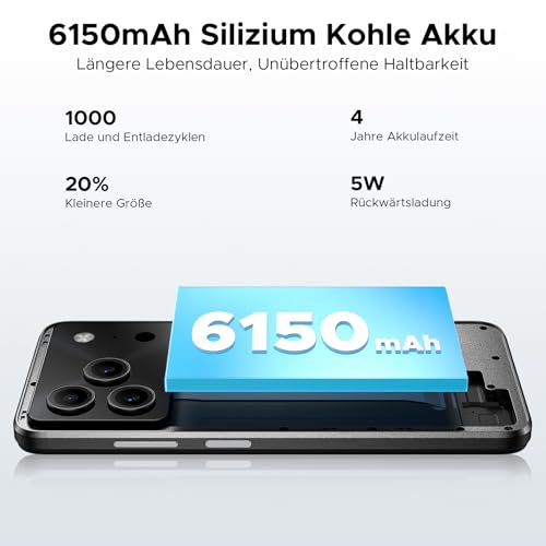 DOOGEE Note 56 Android 16 Smartphone Ohne Vertrag, 6150mAh Akku, 8,45mm Ultradünn + 6.56 HD + 90Hz Handy Günstig, Octa Core, 24 GB + 64 GB/ 2TB TF, 4G Dual SIM Simlockfreie Handys, Face ID/GPS/OTG