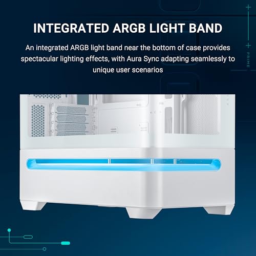 Image of ASUS Prime AP202 ARGB White mATX pc case with Fully Tempered Curved Glass, Supports GPU up to 420mm Long, 360mm radiators, Easy-Detach Rail, Patented Slot Vent, 3 Built-in ARGB Fans, 2 Year Warranty