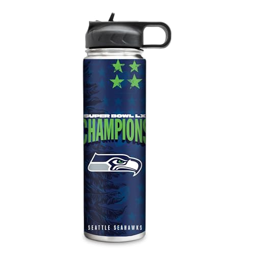 Rico Industries NFL Football Seattle Seahawks 2026 Super Bowl LX Champions 22oz Stainless Steel Tumbler with Lid - Great For Coffee Tea Water or Cocktails