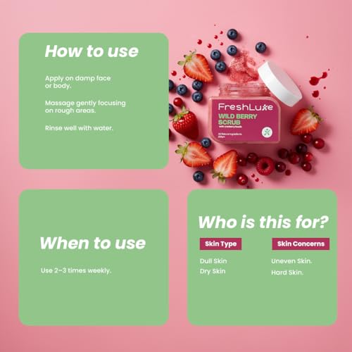 Image of Wild Berries Face & Body Scrub - 200 g | Vitamin E | Body Polish | Cranberry Beads Scrub | Antioxidant-Rich Gentle Exfoliator | Smooth, Bright & Glowing Skin | SLS & Paraben Free