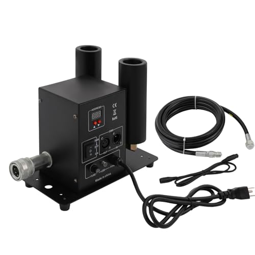 2 Head CO2 Fog Machine Jet Machine Fogger Smoke CO2 Cannon DMX512 150W, 180° Adjustable Angle, 19.69-26.25ft H Fog, con manguera de 16.4ft, para DJs, conciertos, fiestas, cumpleaños, bodas
