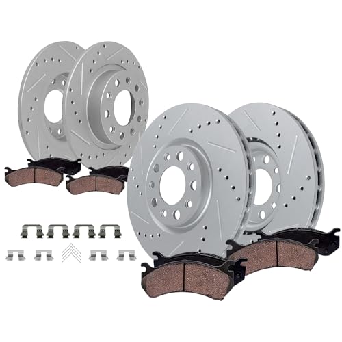 Detroit Axle - Brake Kit for 2013 2014 2015 2016 Dodge Dart, Drilled and Slotted Brake Rotors Ceramic Brakes Pads with Hardware Replacement : 12.00" inch Front Rotor and 10.39" inch Rear Rotor