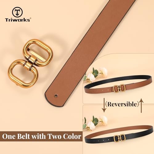 Reversible Leather Belt for Women with Gold Buckle Ladies Leather Belt for Jeans Pants2