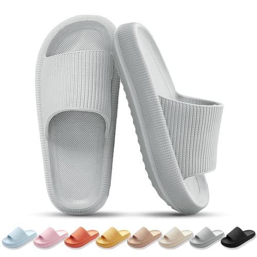 BAGHUY Sliders Women Mens Cloud Sliders Slippers Non-Slip Soft Flip Flops Comfortable Shower Cloud Slippers for Bathroom Pool Beach Indoor & OutdoorGrey 5-5.5 UK