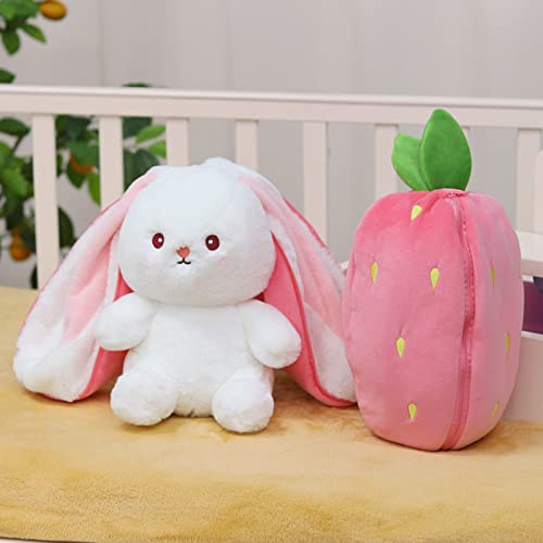 7 Inches Bunny Stuffed Animals, Reversible Strawberry Carrot Bunny With Zipper Soft Plush Rabbit Stuffed Animal Doll For Boys Girls (Strawberry Bunny) #TOP3