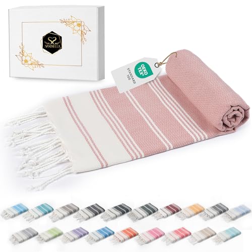 Sandrella Hammam Towel Sauna Women & Men Large 100 x 200 cm Cotton Beach Towel Blanket Peshtemal Gift Set Dusky Pink
