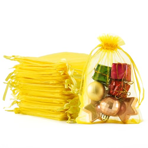 Image of Meowoo 100PCS Organza Bags, 4x6in Small Mesh Bags Drawstring, Mesh Gift Bags Drawstring for Jewelry, Candy, Christmas, Sachets, Festivals, Bathroom Soaps, Makeup Organza, Wrapping Supplies(yellow)