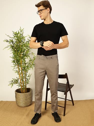 Image of Thomas Scott Men's | Solid | Light Weight | Breathable Fabric | Elasticated Waist | Mid Rise | Regular Fit | Cotton Blend | Button with Drawstring | Chino Trouser | Pants