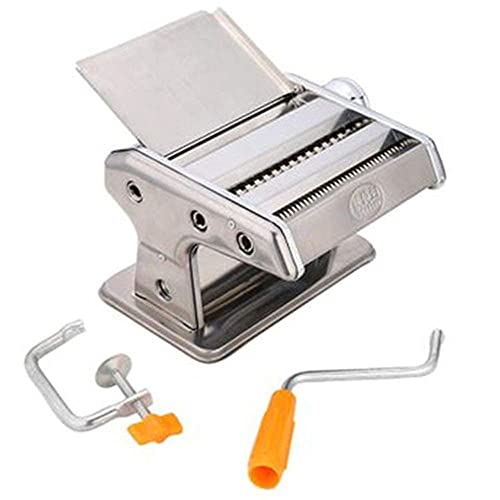 Máquina para Hacer Fideos Máquina Manual de Rodillos de Acero Inoxidable con manivela Máquina Manual para Hacer Fideos o masas para empanadillas Máquinas manuales (Color: Plata, tamaño: 20,5 x 12,5