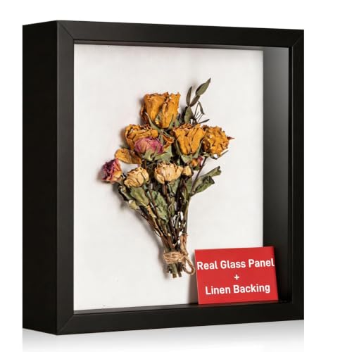 Image of MUXIUNT 8x8 Inch Shadow Box Frame with Real Glass Panel & Soft Linen Back