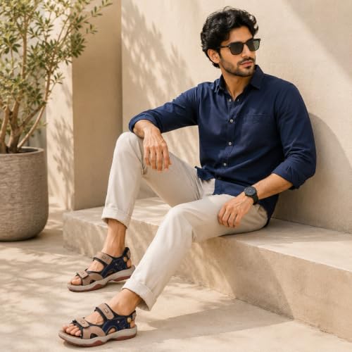 Image of Centrino Sandals for Men |Comfortable Sandals with Grip Insole & Quality|Flat Casual Sandals With Adjustable Velcro Closure For Easy Wear With Flexible Fitting And Trendy | Stylish Men's Casual Sandal With Unique Sole Design for Office & Travel (3263)