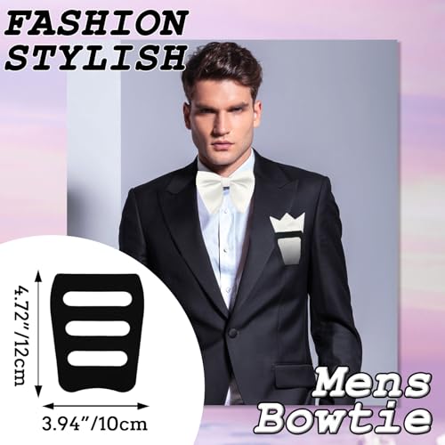 Image of Oversized Bow Ties for Men, Pre-Tied Bow Tie and Handkerchief with Pocket Square Holder Set for Wedding Party Daily