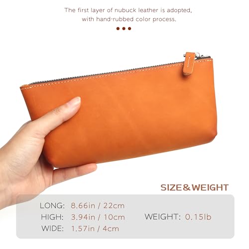 Image of Leather Pen Pouch, Genuine Pencil Pouch, Elegant Handcrafted Zipper Pouch, Makeup Case for Women, Pencil Case Pencil Bag big Leather Pouch
