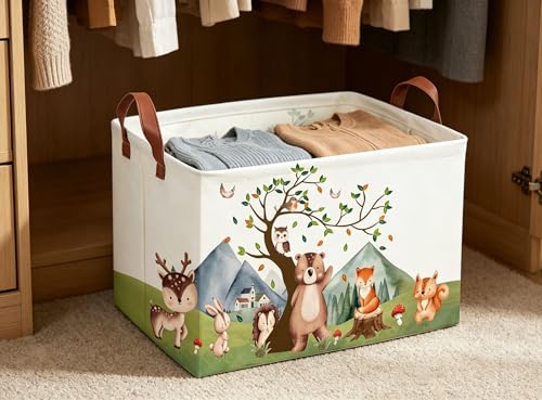 Image of Animal Baskets Cute Storage Bins Rectangular Storage Bin Organizer Book Box ,Animals Room Decor(Mountain animal)