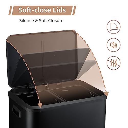 Caneca de basura rectangular con doble compartimento 30L negra miniatura 4