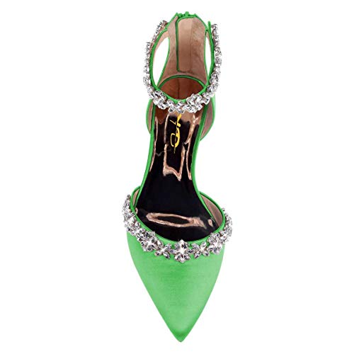 Image of XYD Women Classic Pointed Toe D'Orsay Wedding Flat Sandals Sparkly Rhinestones Ankle Strap Low Heel Dress Shoes with Zipper