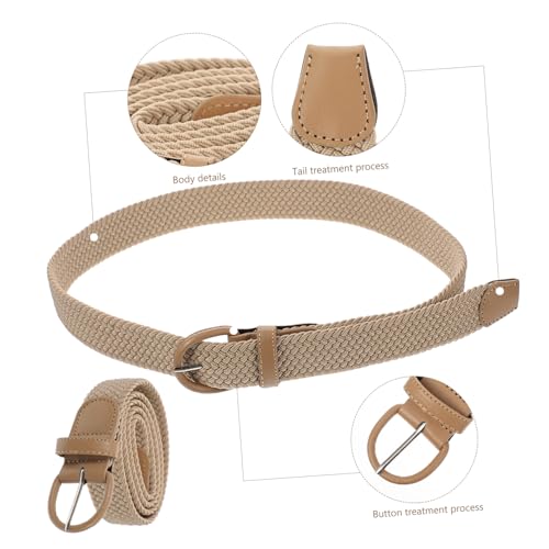 Durable Elastic Braided Waist Belt with Buckle Unisex Stretch Woven Clothes Accessory for Men Jeans and Women Dresses Comfortable Fit Stylish Beige Design4