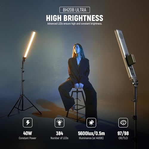 Image of NEEWER Handheld 2.4G LED Video Light Stick Kit, Upgraded 40W Dimmable 3200K-5600K CRI97 with Stands /Filters /Carry Bag for Gaming Photography YouTube TikTok Video Recording, BH20B Ultra