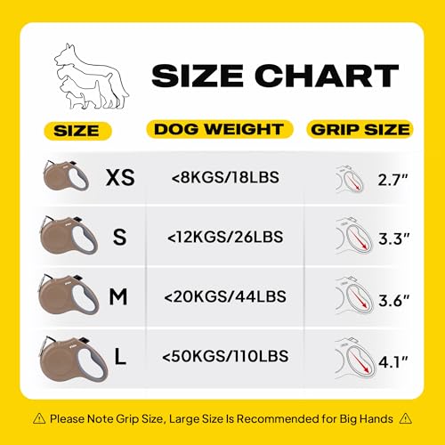 Fida Einziehbare Hundeleine, 4,8 m, für kleine Hunde bis zu 11,8 kg, 360° verhedderungsfrei, Kaffee/Braun