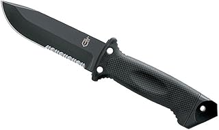 Gear LMF II Infantry Survival Tactical Knife - Made in USA Fixed Blade with 4.84" Partially Serrated Blade and Textured Grip - Included MOLLE Sheath - Black