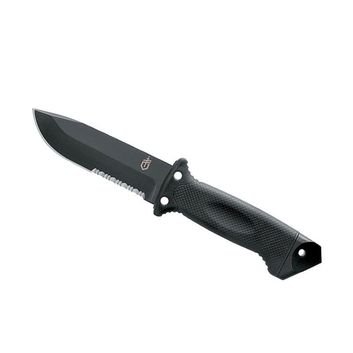 GerberGear LMF II Infantry Survival Tactical Knife - Made in USA Fixed Blade with 4.84" Partially Serrated Blade and Textured Grip - Included MOLLE Sheath - Black
