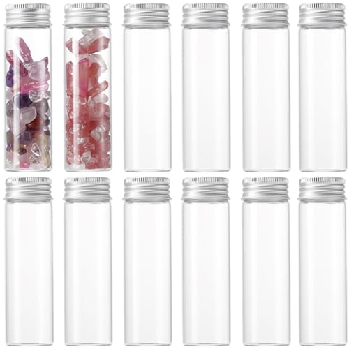 SUNNYCLUE 16 Stück 50ml Kleine Vorratsgläser Aus Glas Reagenzglas Mit Flachem Boden Und Aluminium Schraubverschluss Klares Glasfläschchen Mini Glasgefäße Transparente Reagenzgläser Aus Glas Für Flüss