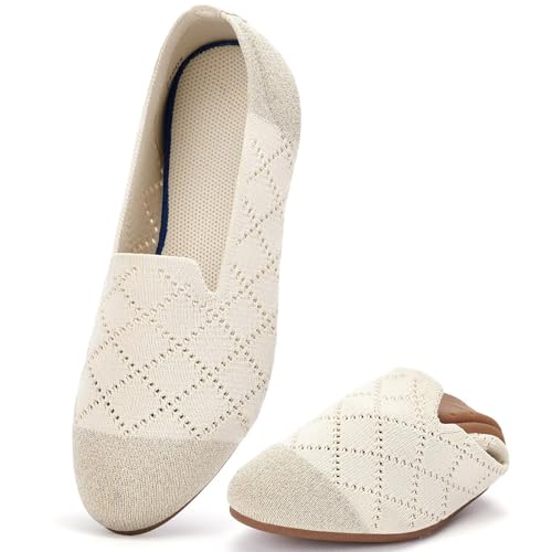 Image of poemlady Women's Ballet Flat Shoes Dress Shoes Knit Round Toe Slip On Ballerina Walking Flats Shoes for Woman Low Wedge Casual