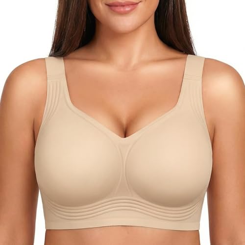 Rolral Plus Size Wireless Bra for Women - Buttery Soft Seamless Minimizer with Wide Straps & Jelly Strip Support for Sleep & Daily Wear Nude