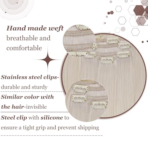 Hetto Clip in Hair Extensions Real Human Hair Platinum Blonde, Hair Extensions Clip in Human Hair Invisible - Image 3