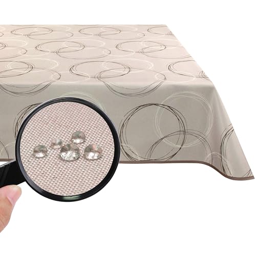Valia Home® Tovaglia con rivestimento in Teflon per uso interno ed esterno in 6 design | Lavabile, respinge acqua e sporco grazie al fidato effetto loto | 130 x 160 cm beige