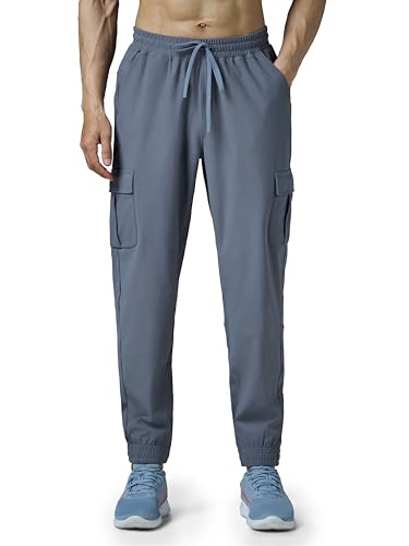 Image of TECHNOSPORT Men's Solid Slim Fit Sports Cargo Joggers DURACOOL+ Quick Dry Breathable Moisture Wicking Stretch Gym Track Pants Running Training Fitness Activewear
