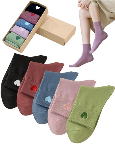 5 Pairs Cute Heart Ankle Socks,Soft Cotton Ankle Crew Socks Birthdays Christmas Gifts for Women Girls Socks