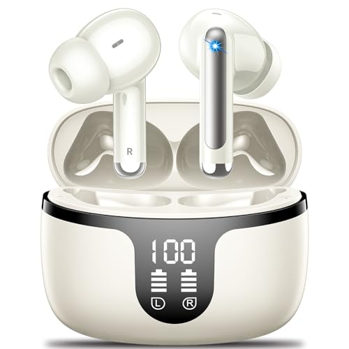 Monyhigh-Auriculares-Inalambricos-Bluetooth-53-Cascos-Inalambricos-Bluetooth-HiFi-Estereo-Pantalla-LED-50H-Auriculares-in-Ear-Control-ENC-Cancelacion-de-Ruido-IP7-Impermeables-Amarillo-Claro