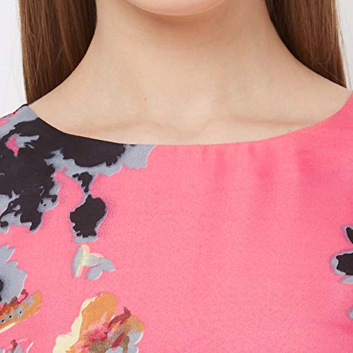 Image of GoSriKi Women's Pink Crepe Straight Calf Length Ethnic Printed Kurti(KRISH-65541 Pink)