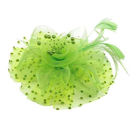 Image of DRESHOW Fascinators Hat Flower Mesh Ribbons Feathers on a Headband and a Clip Tea Party Headwear for Girls and Women