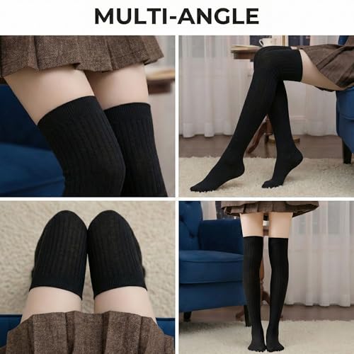 Image of Kraptick Women's Ribbed Thigh High Socks - Soft Stretchable Knit Over the Knee Socks for Winter, Casual & Layered Wear