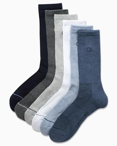 Calvin Klein Mens Dress Crew Socks - 6 Pack Soft Cushioned Non-Binding Cotton Work Dress Socks for Men (Sizes: 7-12)4