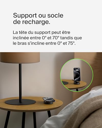 Belkin BoostCharge Pro chargeur sans fil magnétique et pliable, chargeur Qi2 15W, support de recharge Qi2, chargeur induction compatible MagSafe, pour Apple iPhone 16/15/14, AirPods Pro - Noir