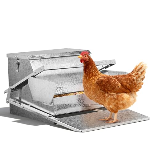 Outvita Automatic Treadle Chicken Feeder 25 Lbs No Waste No Spill Rodent Proof Metal Chicken Feeder with Weatherproof Lid Chicken Supplies for Your Chickens Duck Bantams Pheasants Poultry Coop