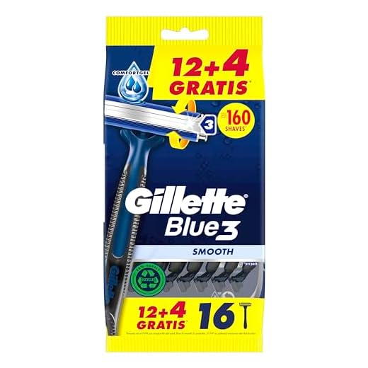 Gillette Blue3 Smooth Maquinillas Desechables Para Hombre, Tres Hojas, 12+4 GRATIS (Total 16 Uds)