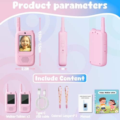 Image of Video Walkie Talkies for Kids, 2 Pack Rechargeable Walkie Talkies with Screen, Indoor Outdoor Toy for 3 4 5 6 7 8 9 10 Year Old Girl, Christmas Birthday Gifts for Girls Age 3-12 (Pink)