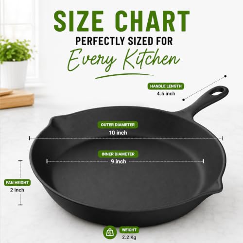 Image of Esspy Pre-Seasoned Cast Iron Frying Pan | 9.5inch / 1.5L / 3-4 People | Toxin Free | No-Chemical Coating | Skillet for Frying, Searing, Sauteing, Baking, Roasting | Cast Iron Cookware